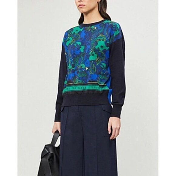 TED BAKER Bekii Stargaze Woven Front Sweater In Dark blue size 3 (US6-8) - Picture 2 of 15